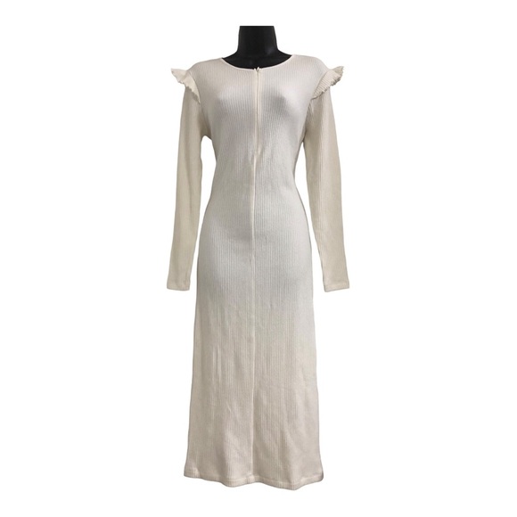 Zara offwhite zip front ruffled shoulder long sleeve sweater dress size large - Picture 2 of 16